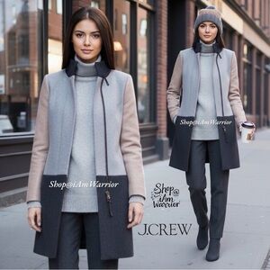 J.Crew funnel neck color-block Italian wool coat *shop@iamwarrior